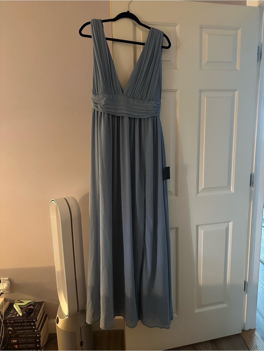Lulu's Heavenly Blue Deep V Maxi Dress